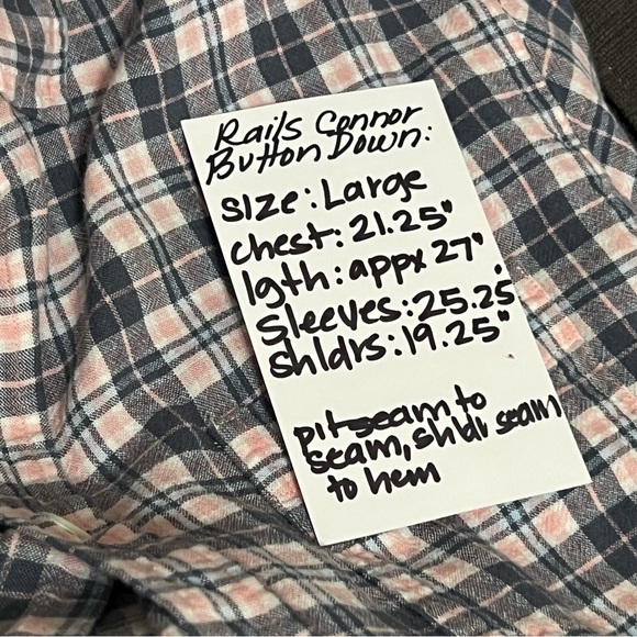 Rails Connor Plaid Linen Blend Plaid Button Up Long Sleeve Stone Pink White - Picture 9 of 9